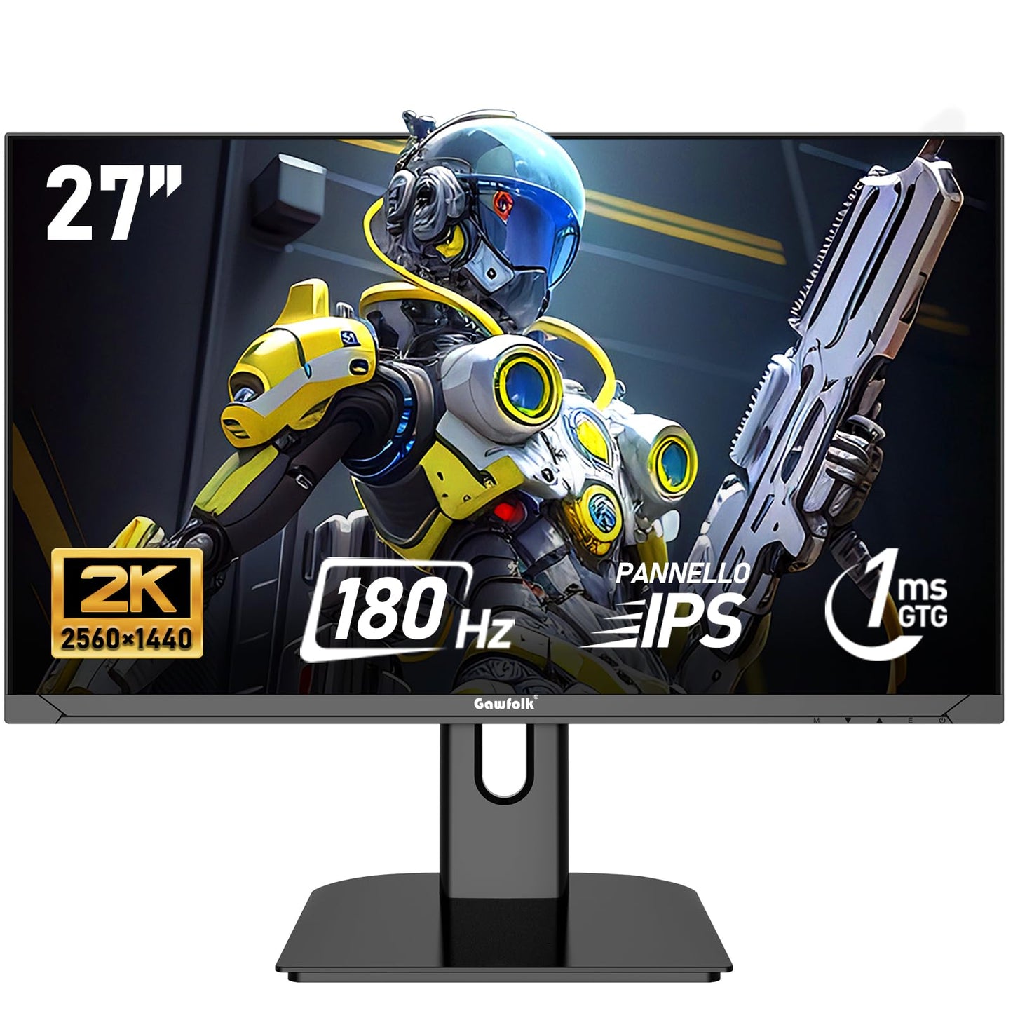 Gawfolk 27 Inch IPS PC Screen, 2K WQHD (2560 1440), 180Hz Gaming Monitor, 1ms Borderless, 100% sRGB, 178 Wide Angle, HDMI, Di