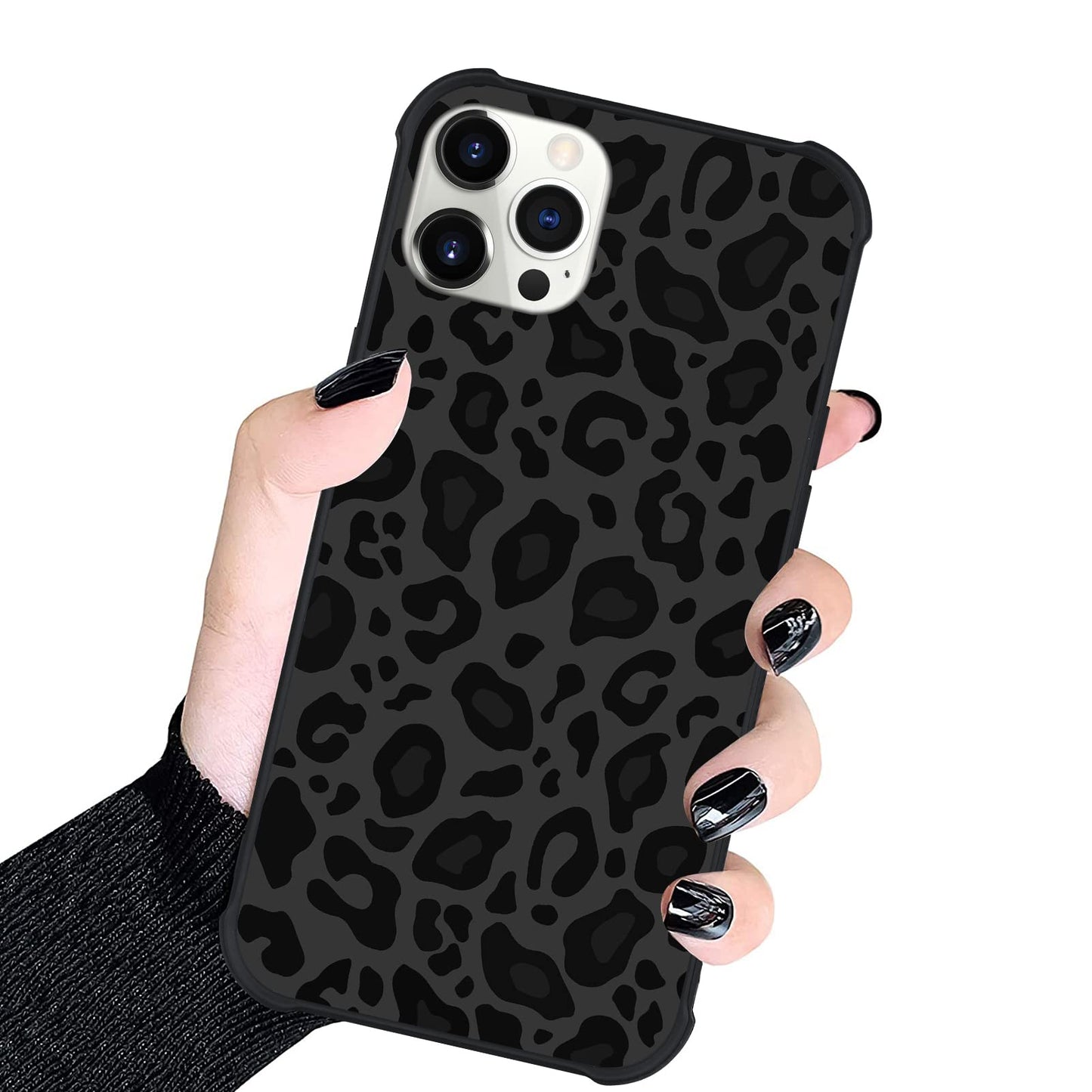 KANGHAR Case Compatible with iPhone 13 Pro Max,Black Leopard Design,Tire Texture Non-Slip +Shockproof Rugged TPU Protective Case