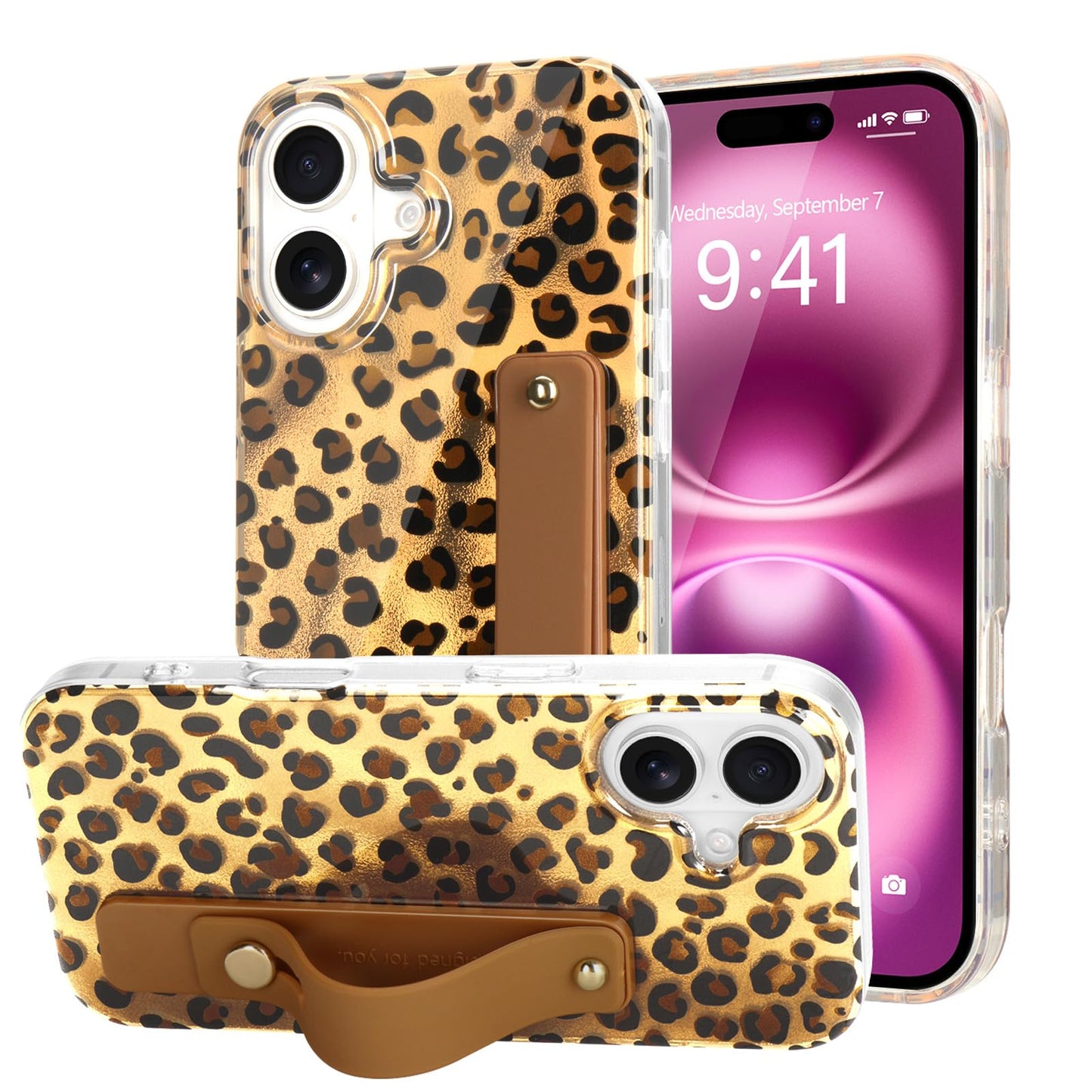 LAPOPNUT for iPhone 16 Case with Wrist Strap, Cheetah Leopard Tortoise Shell Print Shockproof Soft TPU Protective Cover for Wome