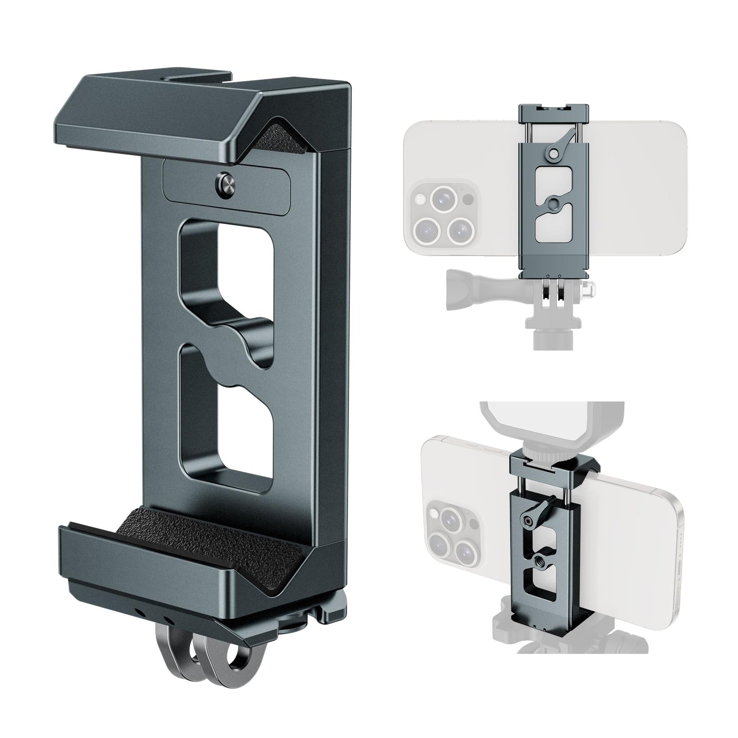 Metal Phone Tripod Mount Arca Port & Action Camera Adapter, Adjustable Smartphone Tripod Adapter Clamp Cell Phone Stand Holder C