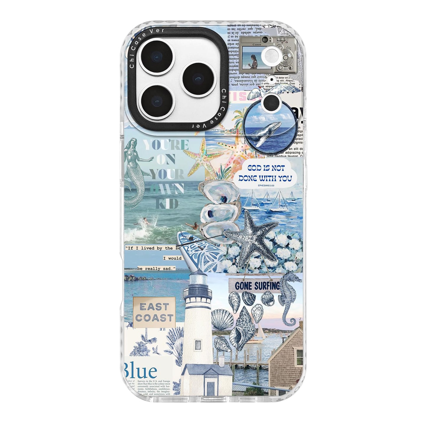 ChiCaseVer for iPhone 17 Pro Max Case, Coastal Collage with Lighthouse & Mermaid, Military-Grade Drop Protection, Vintage Coasta
