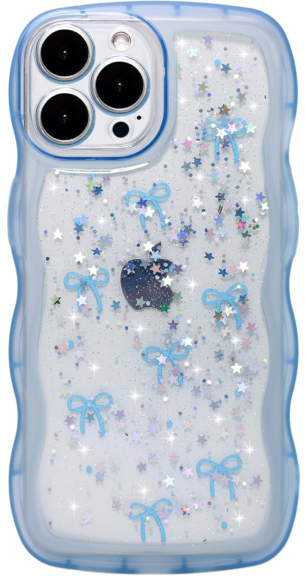 Qokey for iPhone 16 Pro Case 6.3 inch, Glitter Star & Curved Edge Handle Grip Design, Military-Grade Shockproof Clear TPU Cover,