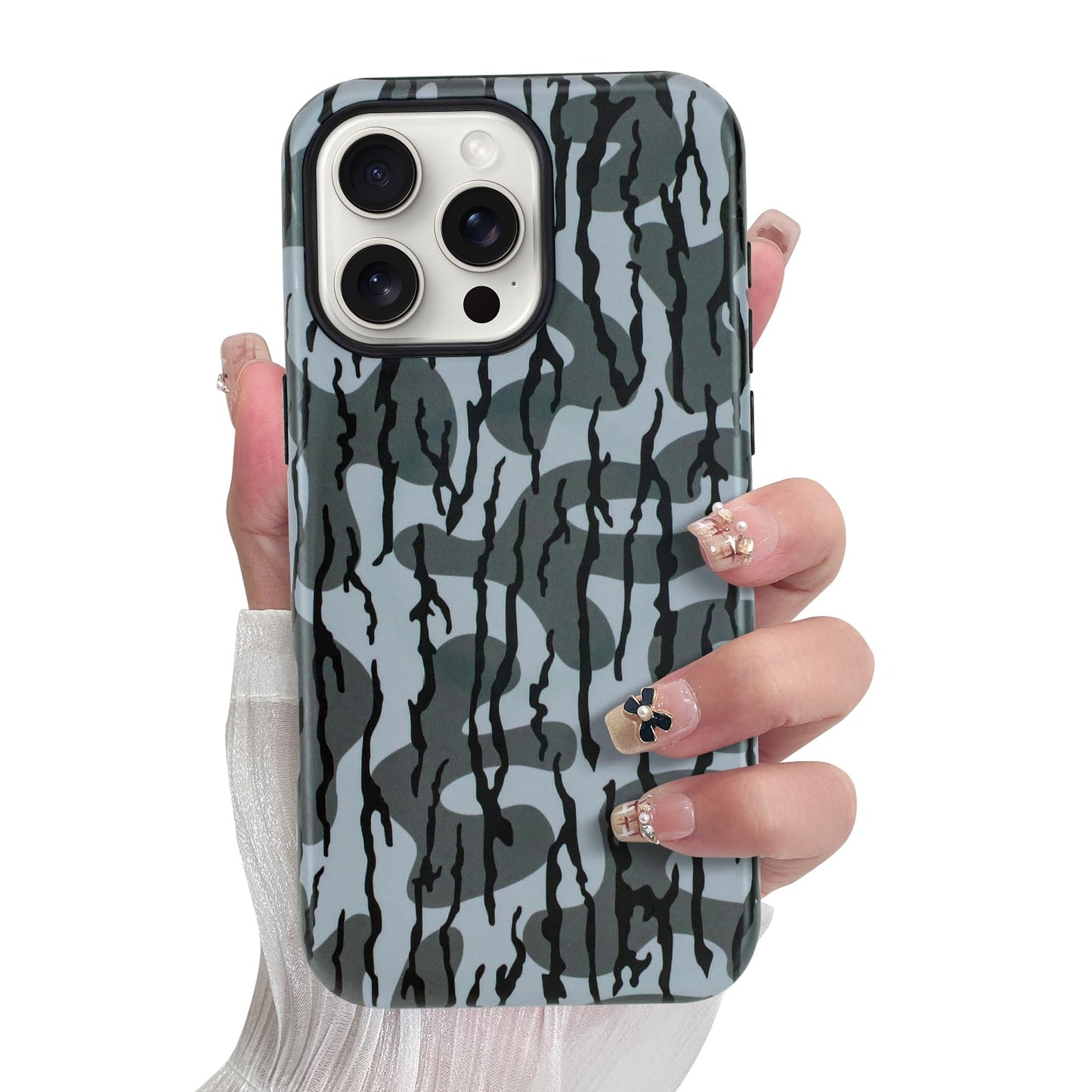 SOKAD Magnetic Camo Camouflage Phone Case for iPhone 16 Pro, Cute Camo Stripes Pattern Compatible with Magsafe Matte Protective