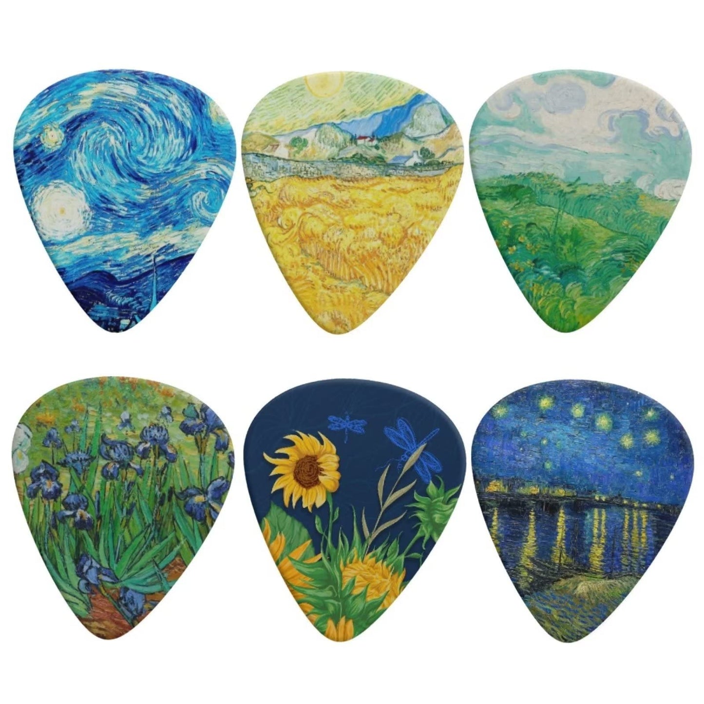 Jeiento Butterfly Moon Flower Guitar Picks for Electric Guitar 6 pack Classical Triangle 0.96mm Guitar Accessories Variety Patte