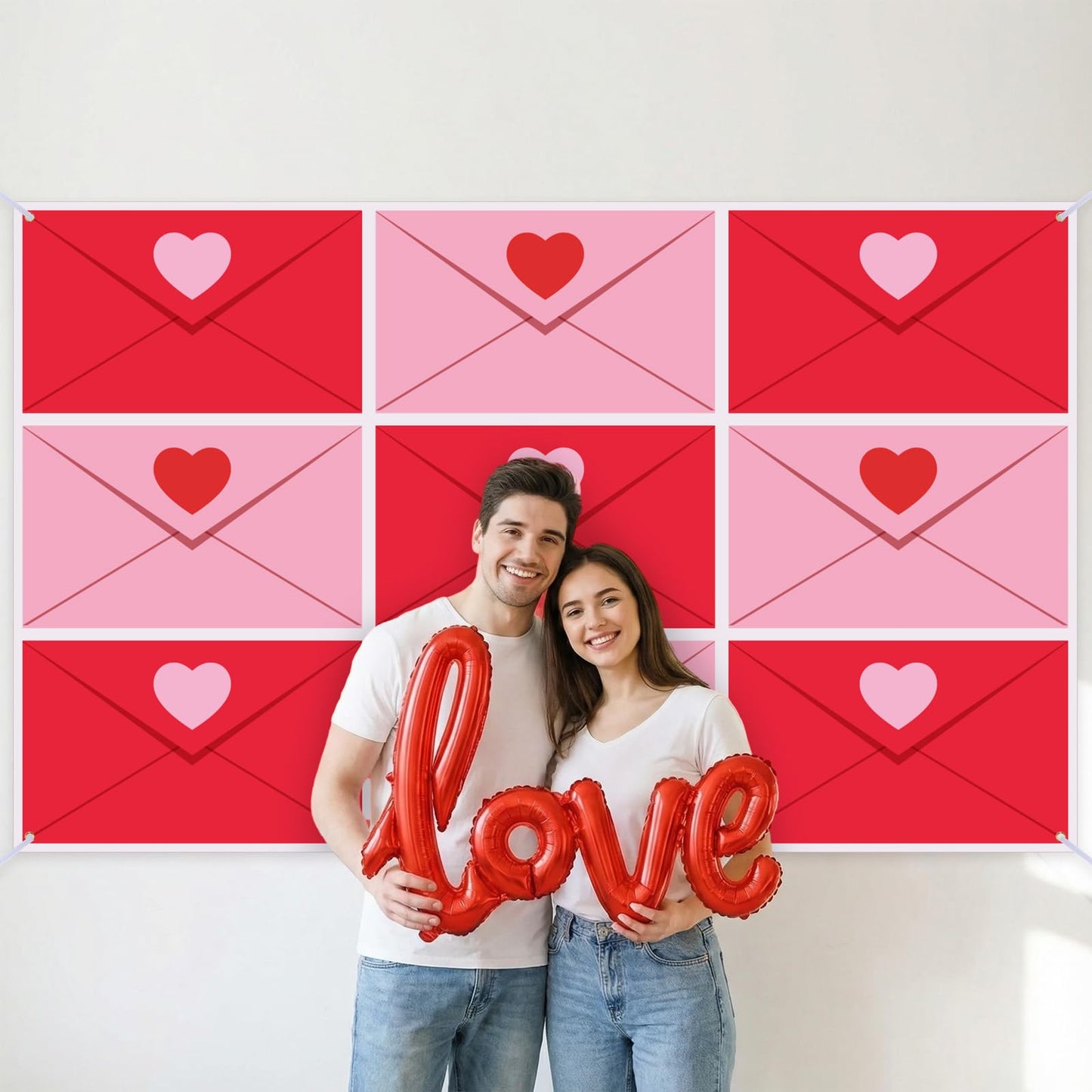 Hahafelt Valentines Day Love Letter Backdrop Banner 44 x 72 Inch Valentines Day Red and Pink Background Decoration for Photogr