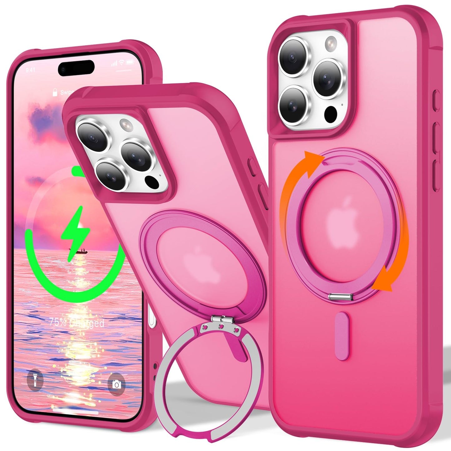 UMIONE 360 Rotatable Magnetic Ring Design for iPhone 16 Pro Max, Built-in Invisible Loop Stand, Compatible with Magsafe, Translu