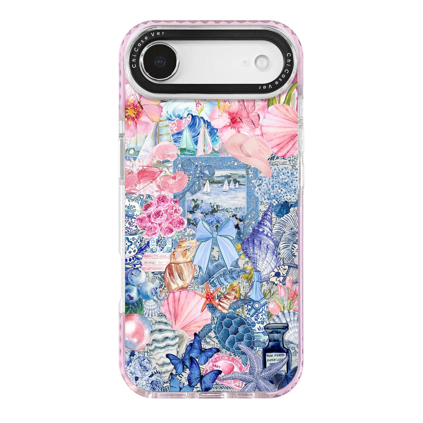 ChiCaseVer for iPhone Air Case,Vintage Coastal Collage with Floral,Turtle,Shells&Sailboat Pattern,Military-Grade Drop Protection