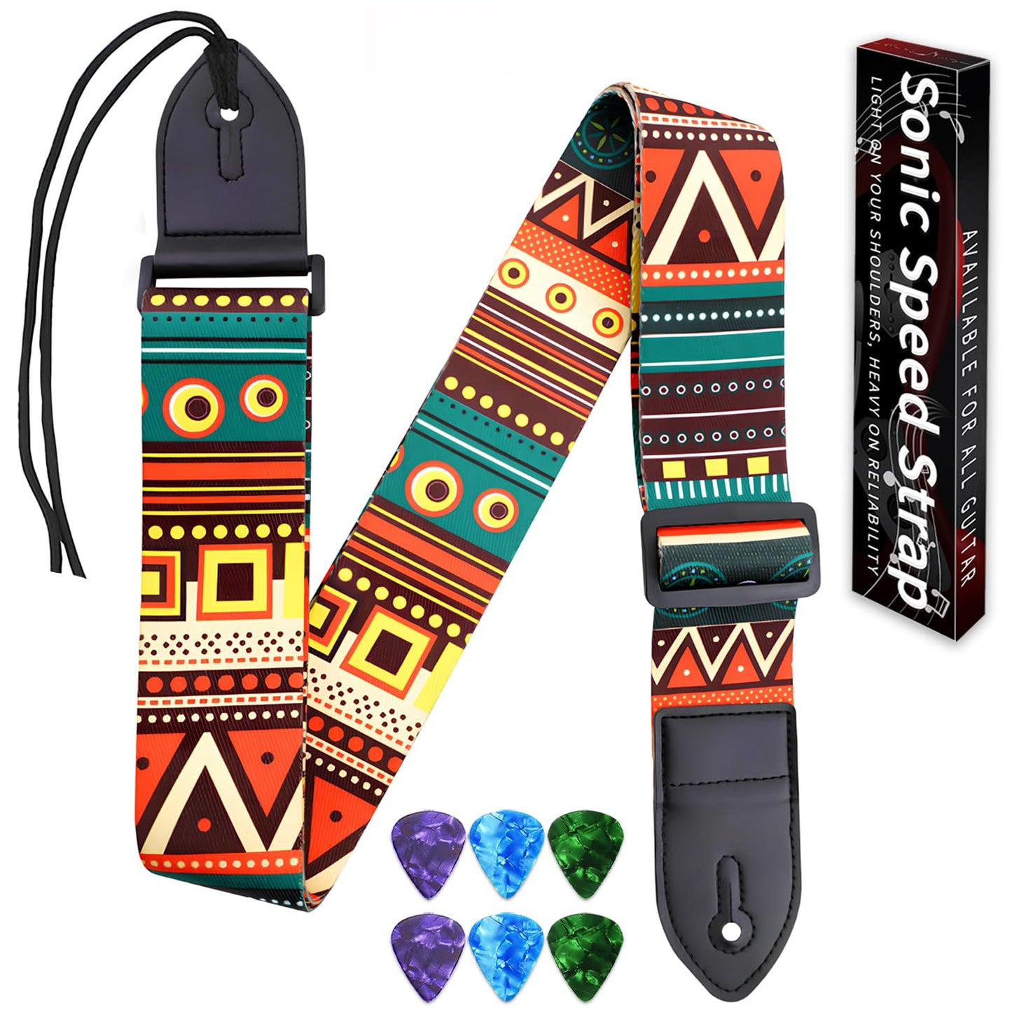 Qivorimith Guitar Strap,Acoustic Electric Guitar With 6 PCS Picks Guitar Accessories,Available for All Guitars