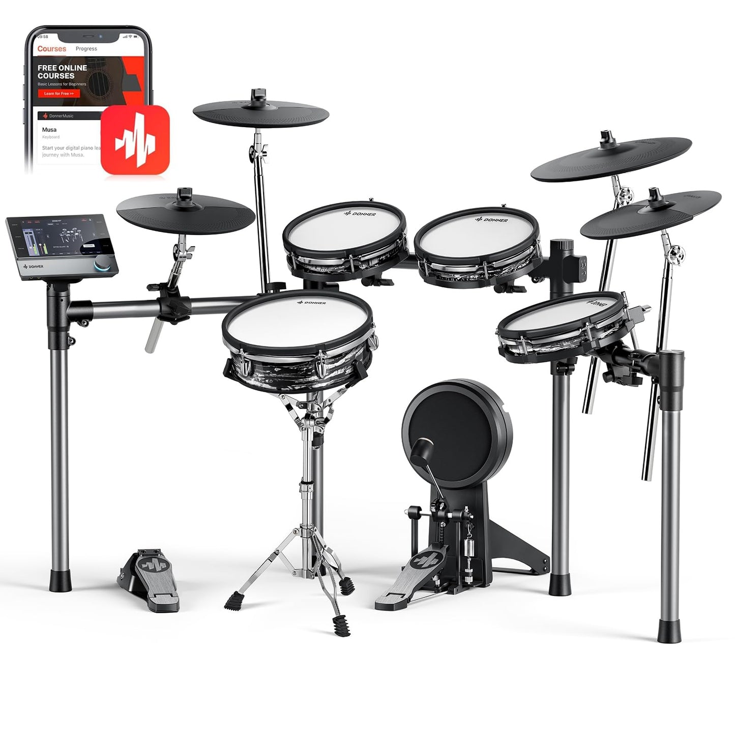 Donner Beat Max Electronic Drum Set, Electric Drum Kit with 12 Quiet Mesh Drum Pads, 14 Cymbals w/Choke, 100 Kits and 1100+ So