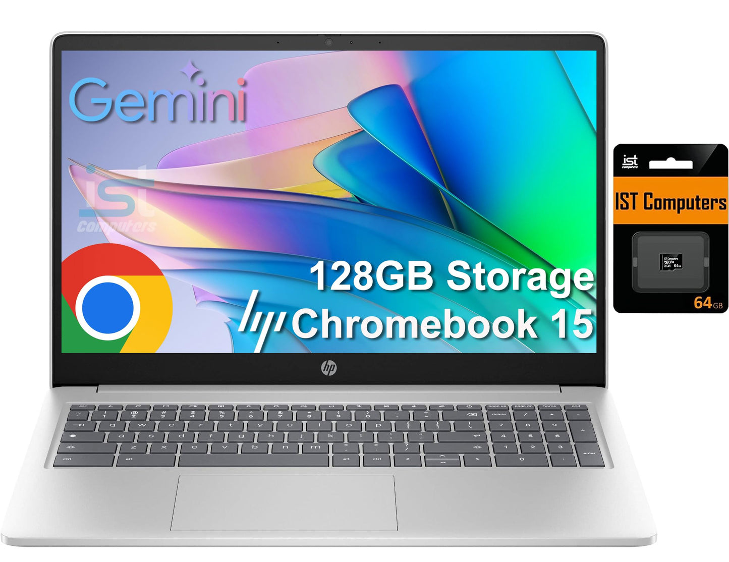 HP Chromebook Laptop 15 ( 15.6 Anti-Glare, Intel N200 (> i3-1115G4), 8GB DDR5 RAM, 128GB Storage (64GB eMMC + 64GB SD Card), Num