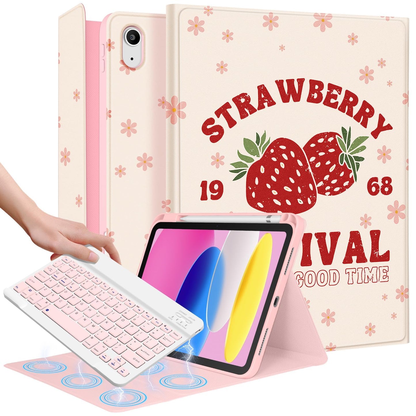Wazzasoft for iPad 10th Generation Case with Keyboard - for iPad A16 Cases Pencil Holder 10.9 Inch Cover Women Girl Cute Girly U