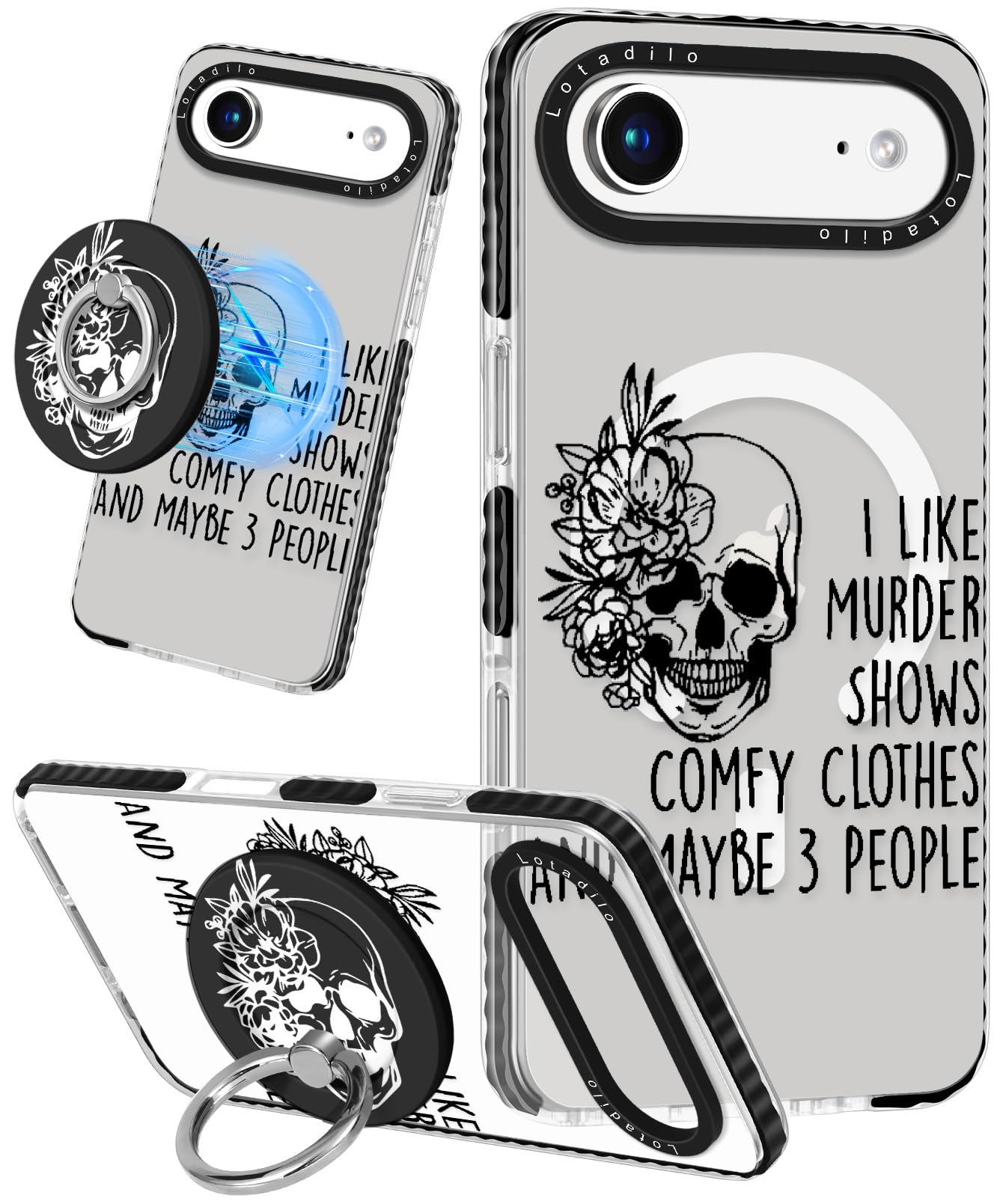 Lotadilo Case for iPhone 17 Air Case Compatible with Magsafe Ring Holder Stand - for Women Skull Design TPU Phone Cover for Girl