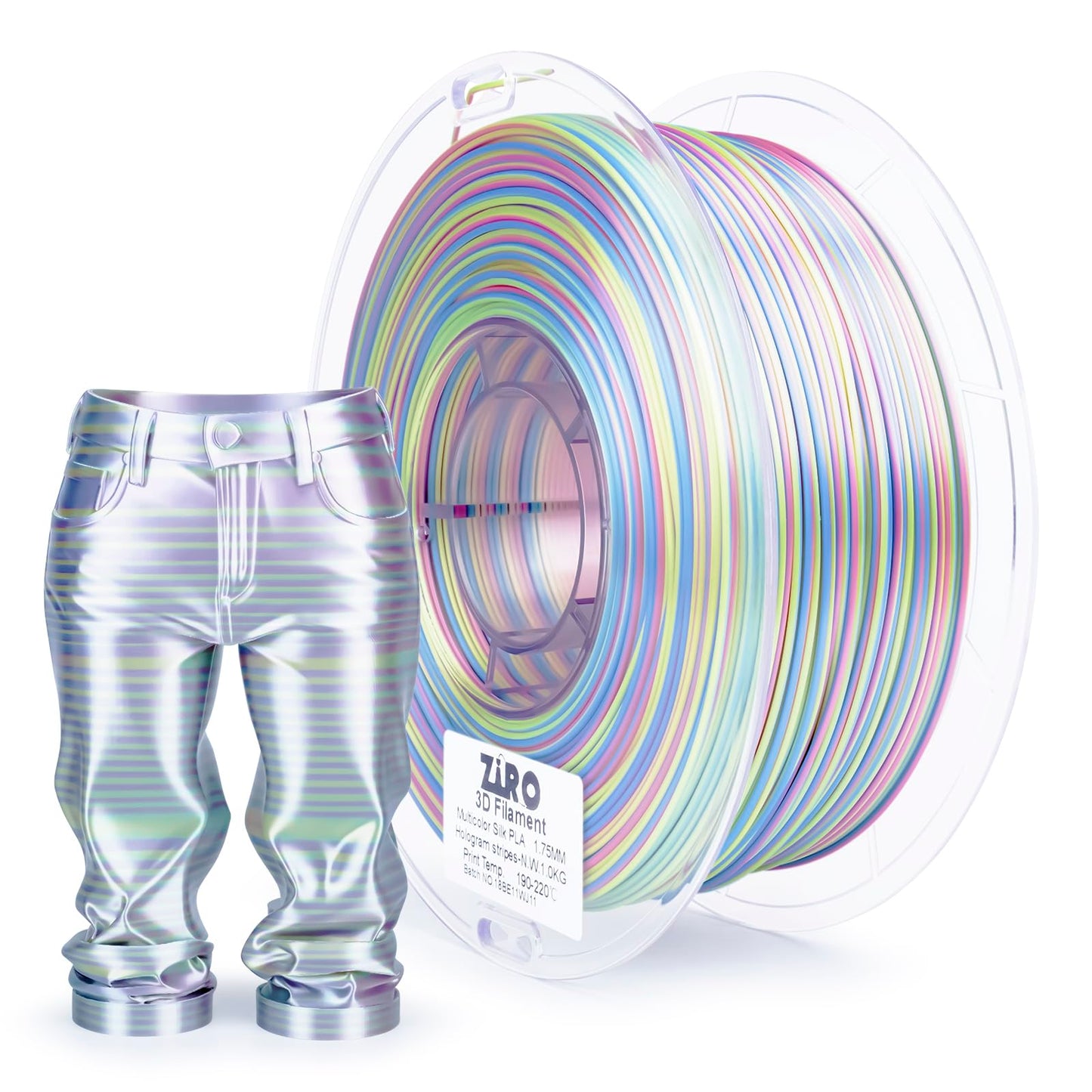 ZIRO PLA Filament 1.75mm, Glossy Multicolors 3D Printer Filament, Dyanmic Visual Effect, Fast Color Change Silk PLA Stripes Seri