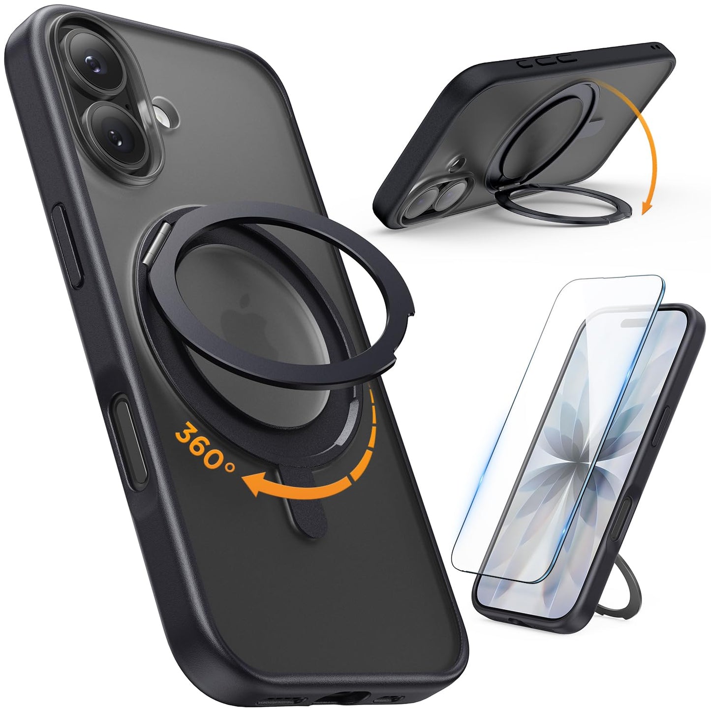 SURPHY Stand Case for iPhone 17 Case with Screen Protector (6.3 inch 2025), Compatible with MagSafe, 360 Rotatable Ring Kickstan