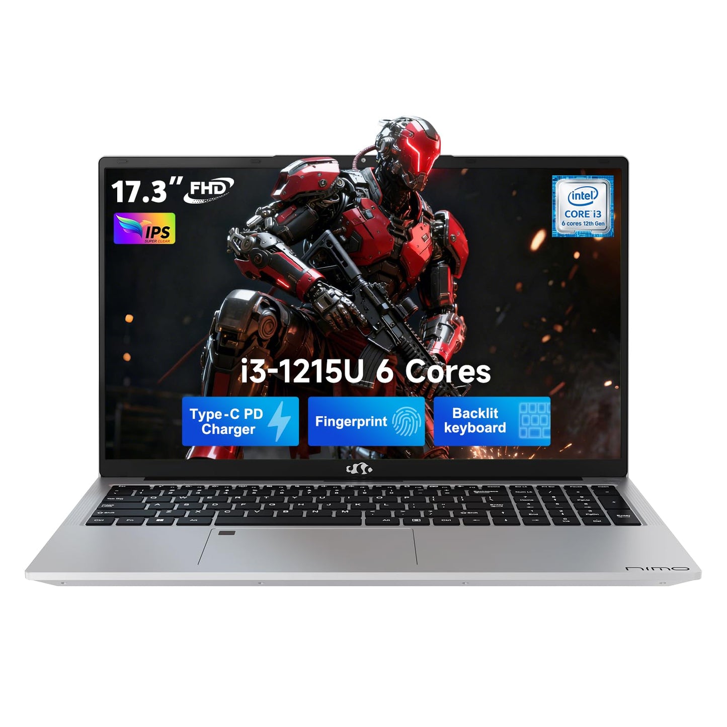 NIMO 17.3 FHD IPS Laptop, Intel Core i3-1215U (Beats i5-1135G7 Class), 16GB RAM, 512GB SSD, Windows 11 Home, Wi-Fi 6, Backlit Ke