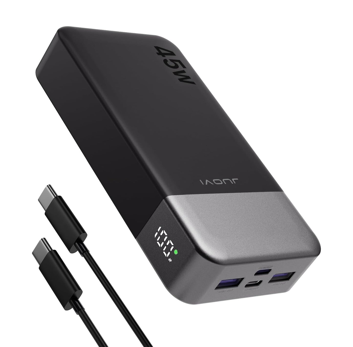 JUOVI J2621 Power Bank Portable Charger 20000mAh 45W, PD3.0 QC 4.0 Fast Charging Battery Pack with LED Display,2 USB-C,2 USB-A f