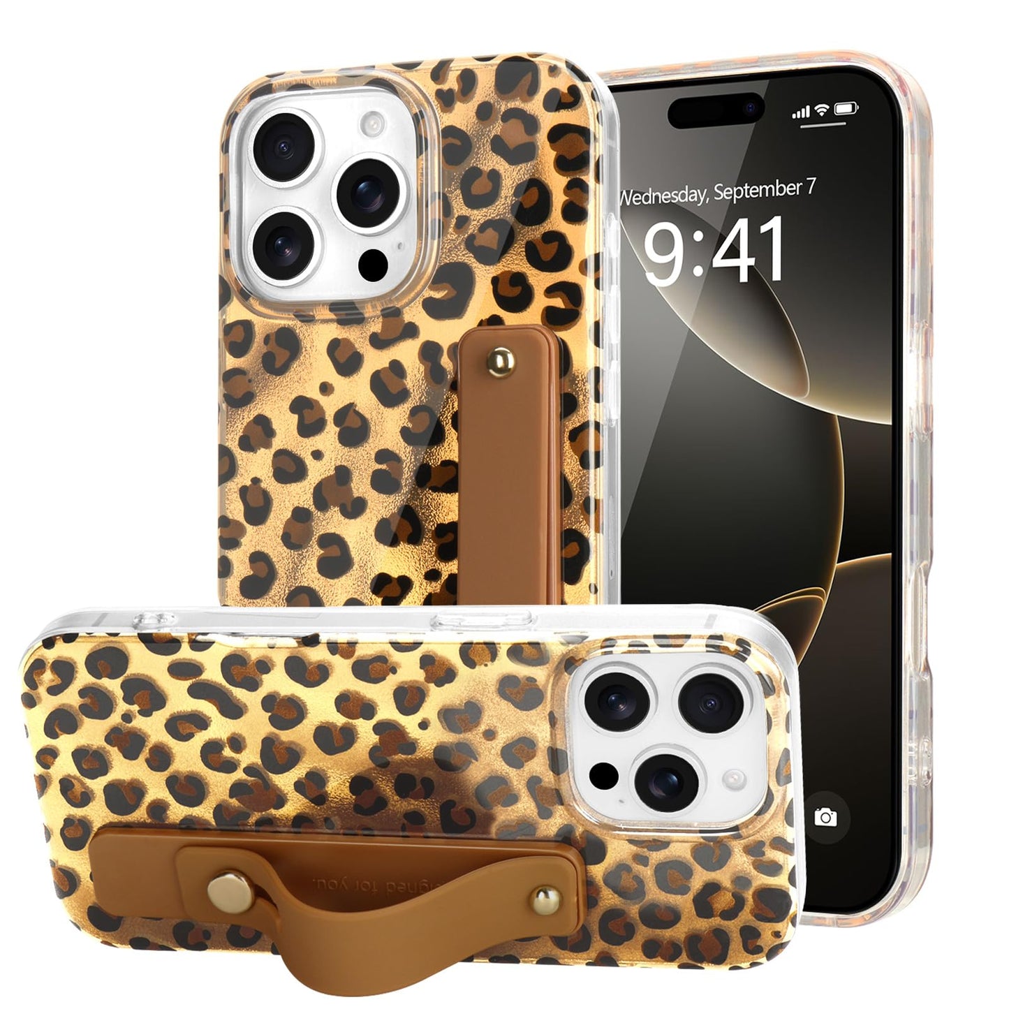 LAPOPNUT for iPhone 16 Pro Max Case with Wrist Strap, Cheetah Leopard Tortoise Shell Print Shockproof Soft TPU Protective Cover