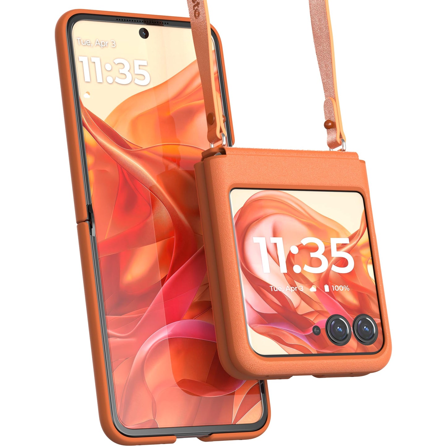 Motorola Razr 2024/2025 Spritz Orange Adjustable Cross Body Case - Premium Lanyard Hinge Strap Cover for Stylish Carrying Conven
