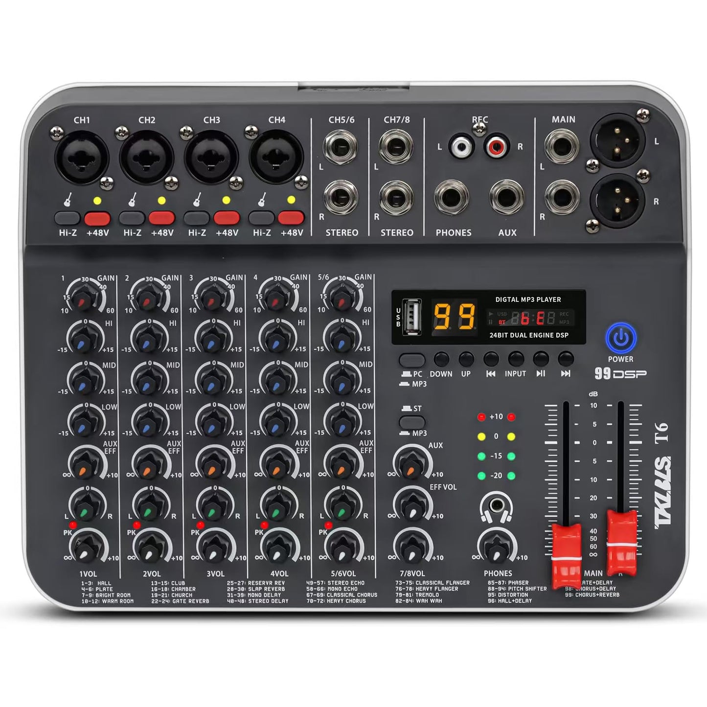 Audio Mixer, TKLBLS Studio Audio Sound Mixer Board, 6 Channel Unpowered Recording Mixers w/USB Audio Interface, DJ Mixer with 48