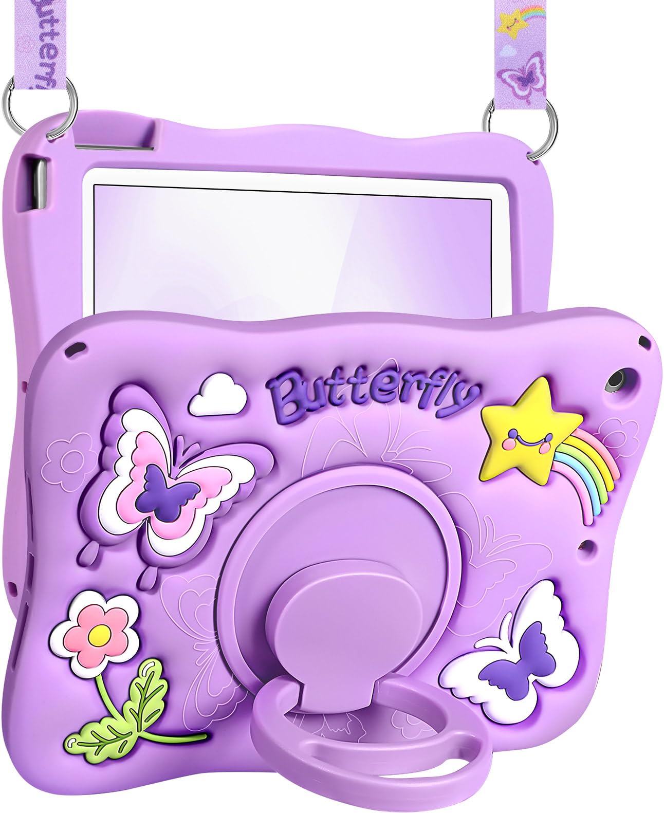 Kidcube for iPad 9th/8th/7th Generation Case 10.2 Inch - for Girls Cute Kawaii Girly 3D Purple Butterfly Design Cover with Rotat
