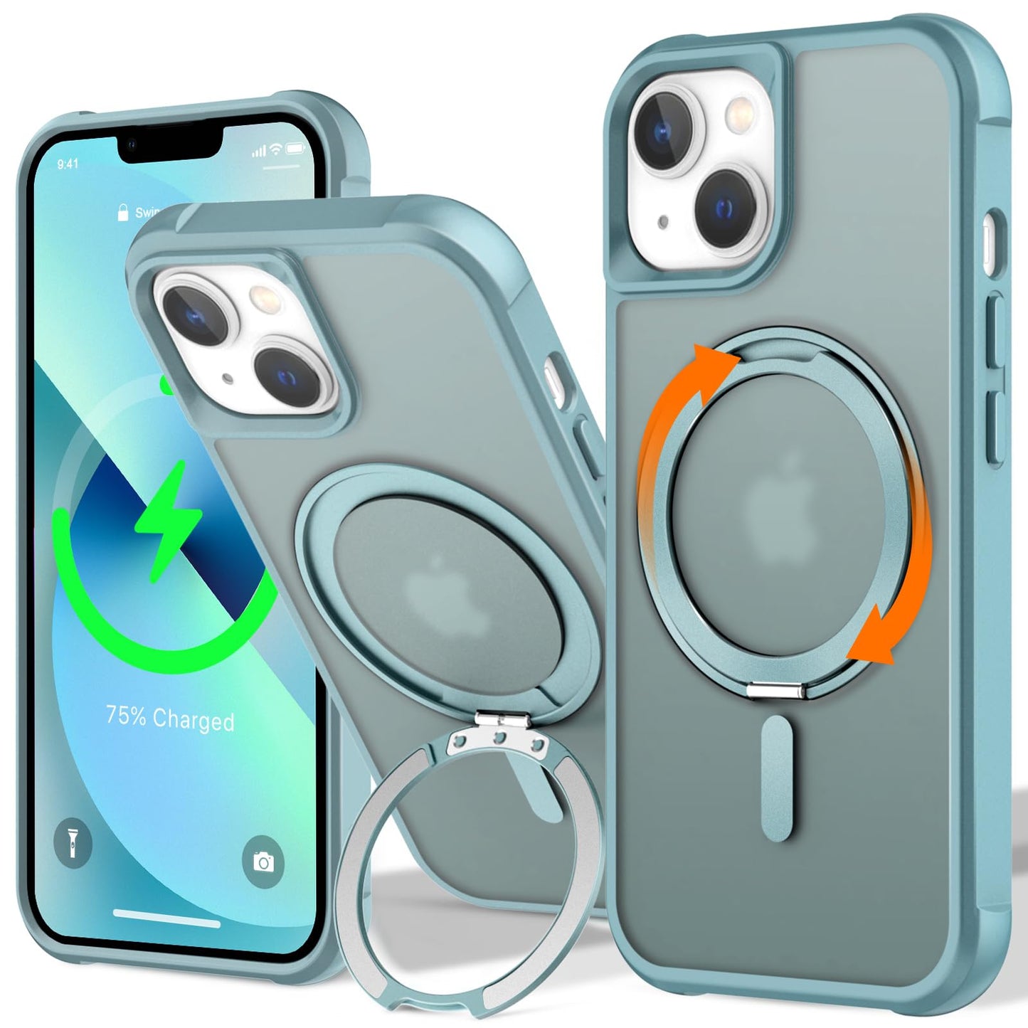 UMIONE 360 Rotatable Magnetic Ring Design for iPhone 13, Built-in Invisible Loop Stand, Compatible with Magsafe, Translucent Ult