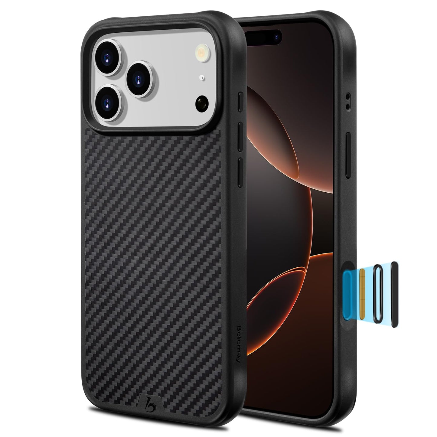 Belemay Shockproof Aramid Fiber Case for iPhone 17 Pro, Compatible with MagSafe Camera Control Button, Military-Grade Drop Prote