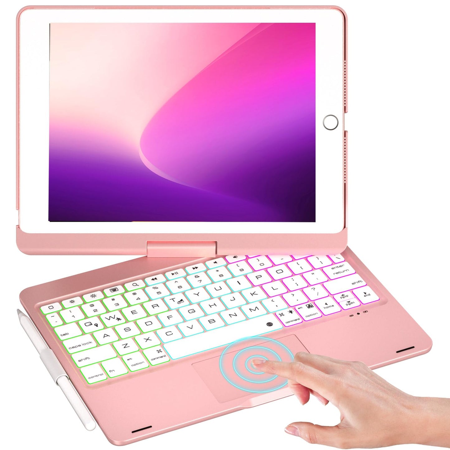 NOKBABO iPad 9th Generation Case with Keyboard, 360 Rotatable Touchpad and 7 Color Backlight & Pencil Holder for iPad 9th/8th/7t