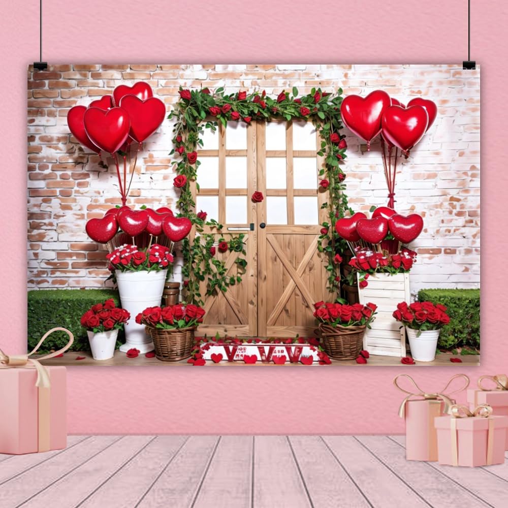 Leowefowa Valentines Day Backdrops for Photography 7x5ft Valentines Day Background Rose Balloon Valentines Day Party Decor Ba