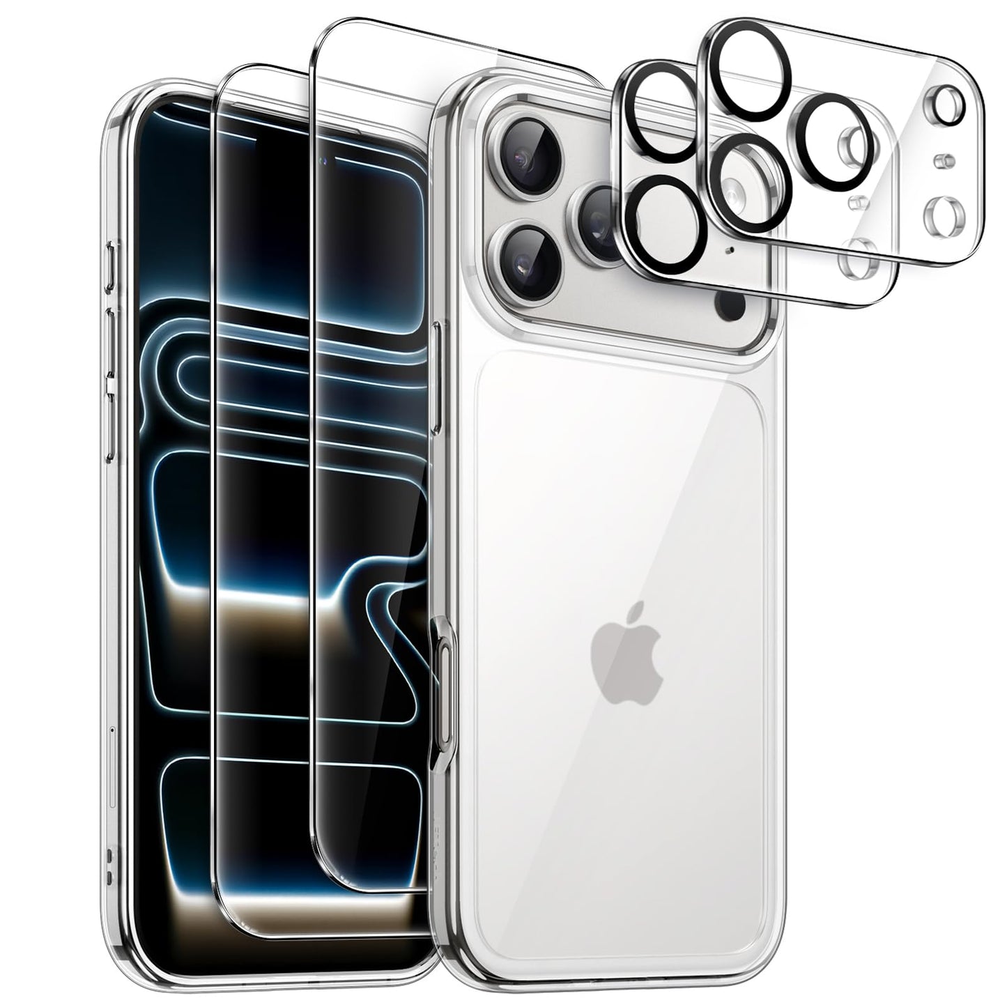 JETech 5 in 1 Case for iPhone 17 Pro 6.3-Inch with 2 Pack Each Tempered Glass Screen Protectors and Camera Lens Protectors, Non-