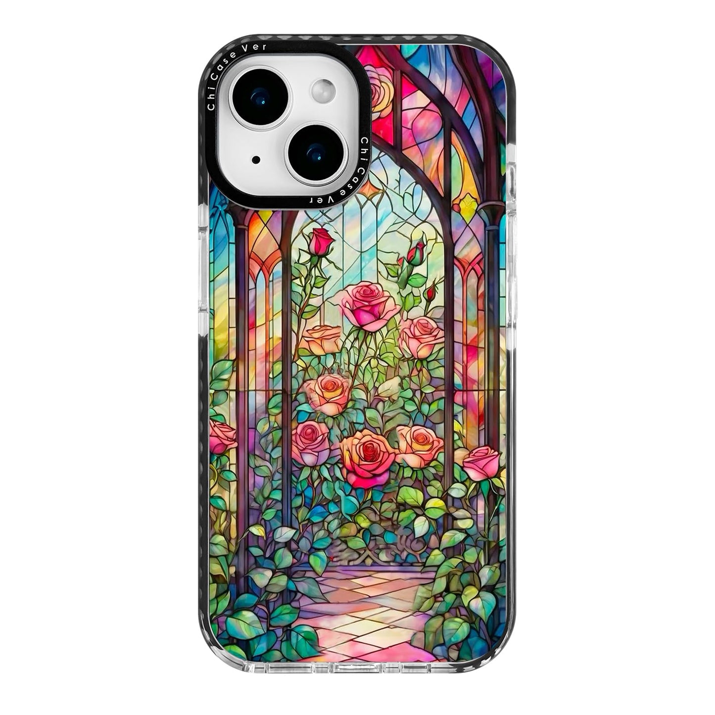 ChiCaseVer for iPhone 14 Case, Stained Glass Rose Garden Pattern, Military-Grade Drop Protection, Elegant Floral Soft Slim TPU P