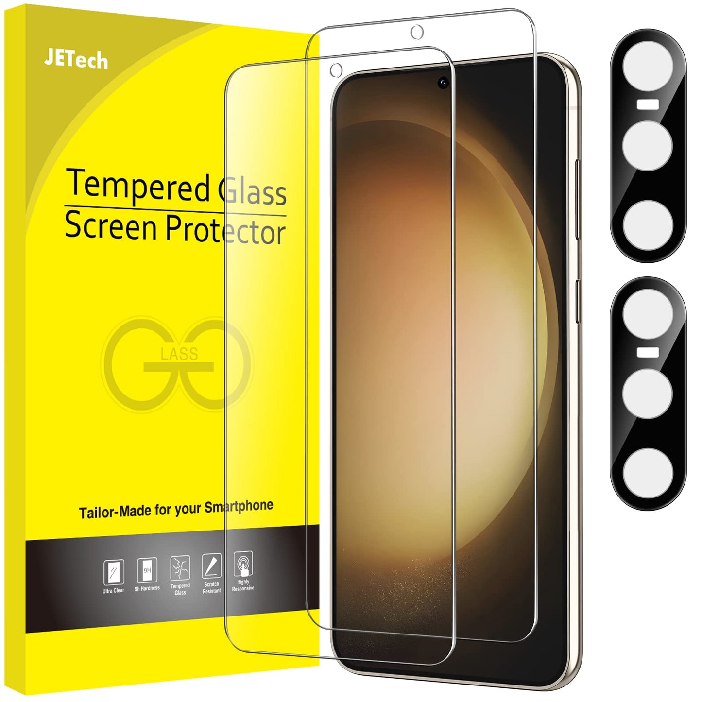 JETech Screen Protector for Samsung Galaxy S23 5G 6.1-Inch with Camera Lens Protector, Tempered Glass Film, Fingerprint ID Compa
