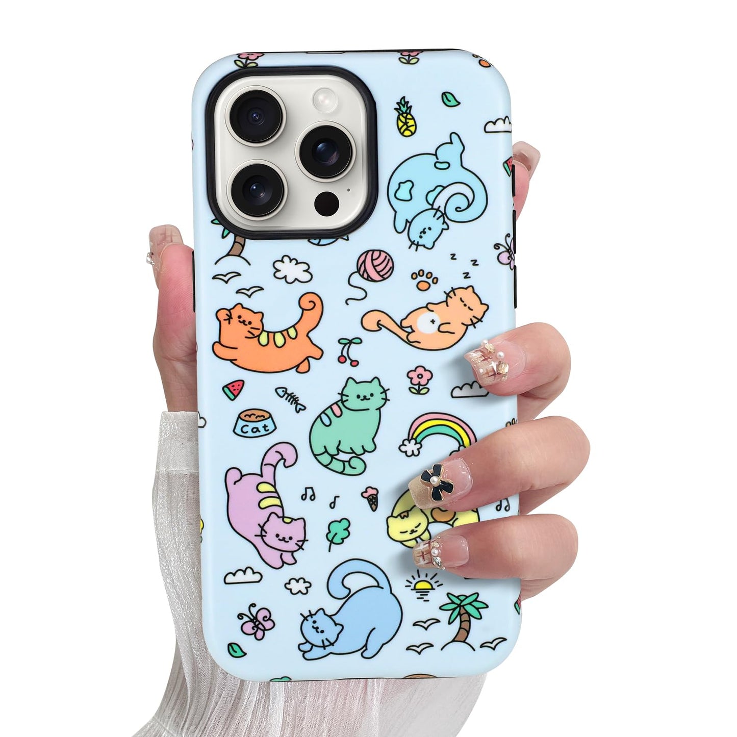 SOKAD Magnetic Cat Phone Case for iPhone 15 Pro Max, Cute Colorful Cats Land Pattern Compatible with Magsafe Matte Protective Ca
