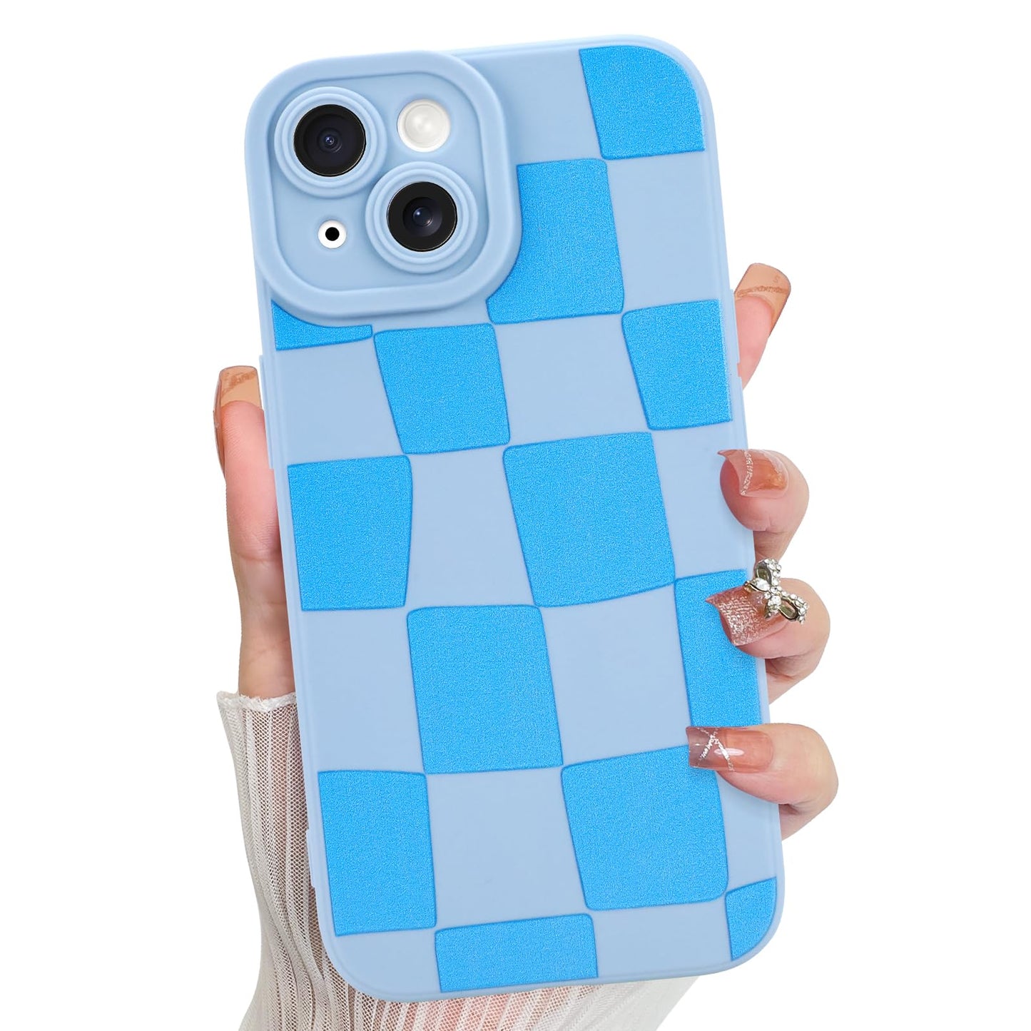 KANGHAR Compatible with iPhone 13 Case, Silicone Checkered Cute Pattern, Camera Protection Soft Slim Phone Case for Phone Case -