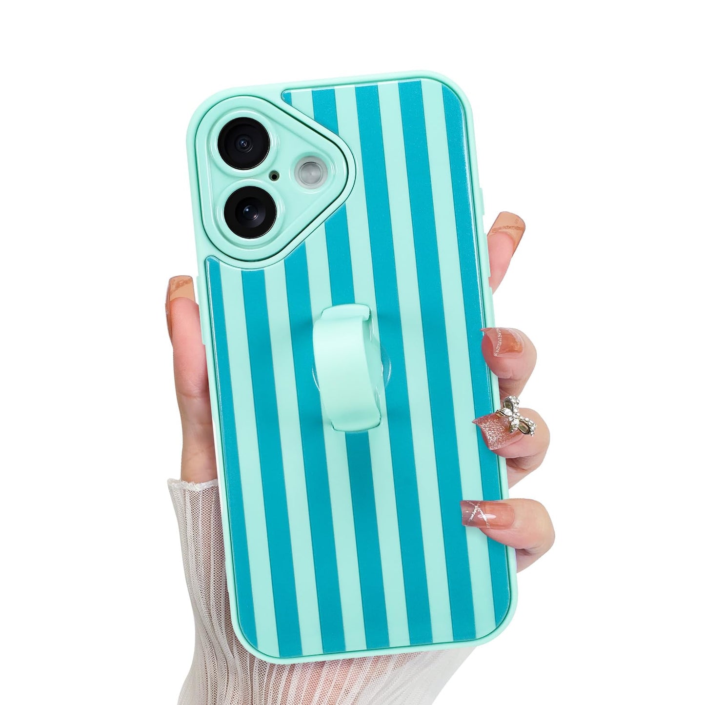 KANGHAR Compatible with iPhone 17 Case 2025, Silicone Stripes Cute Pattern, Wristband Kickstand Camera Protection Soft Slim Cove