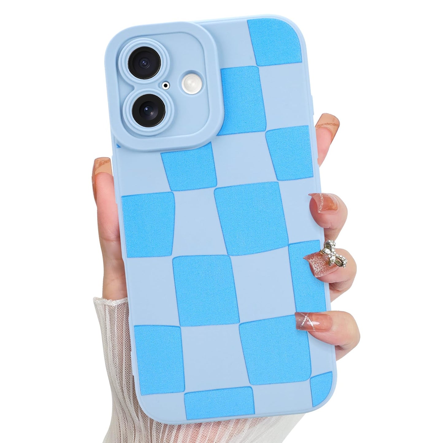 KANGHAR Compatible with iPhone 16 Case, Silicone Checkered Cute Pattern, Camera Protection Soft Slim Phone Case for Phone Case -