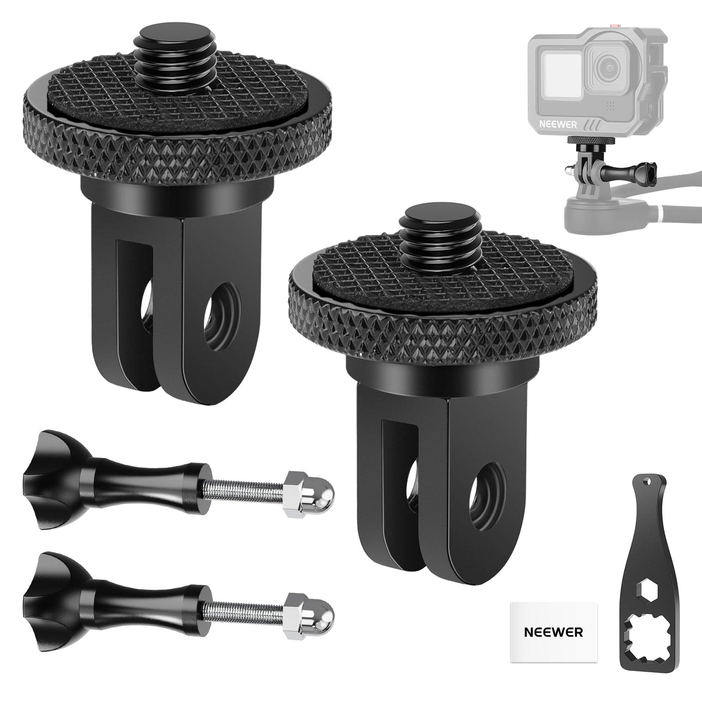 NEEWER Action Camera Tripod Mount Adapter with 1/4-20 Screw Aluminum Alloy Accessories Compatible with Insta360 X5 X4 X3 GoPro H