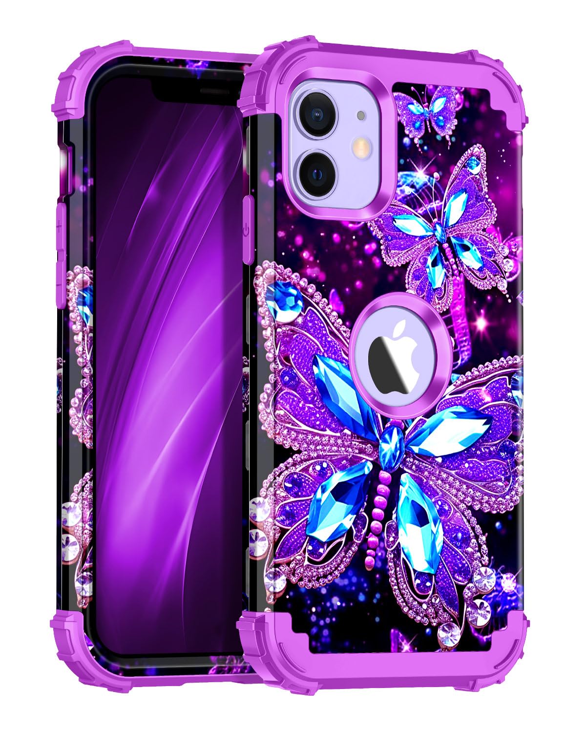 Miqala for iPhone 12 Case,iPhone 12 Pro Case,Glow in The Dark Three Layer Heavy Duty Shockproof Protection Hard Plastic Bumper+S