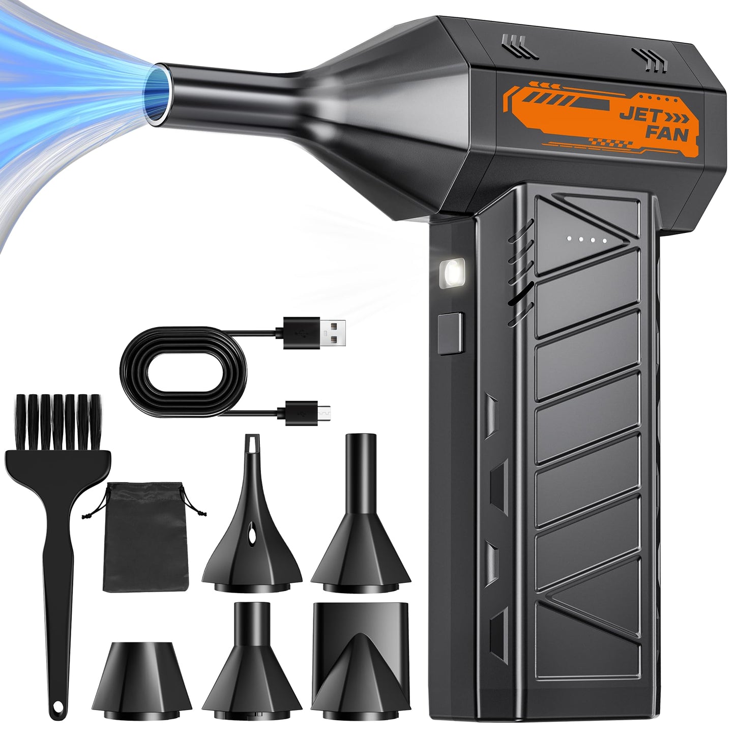 AUDEETO Compressed Air Duster - Cordless Mini Electric Air Duster with Led Light, 3 Adjustable Speeds & 5 Nozzles Storage Bag- P