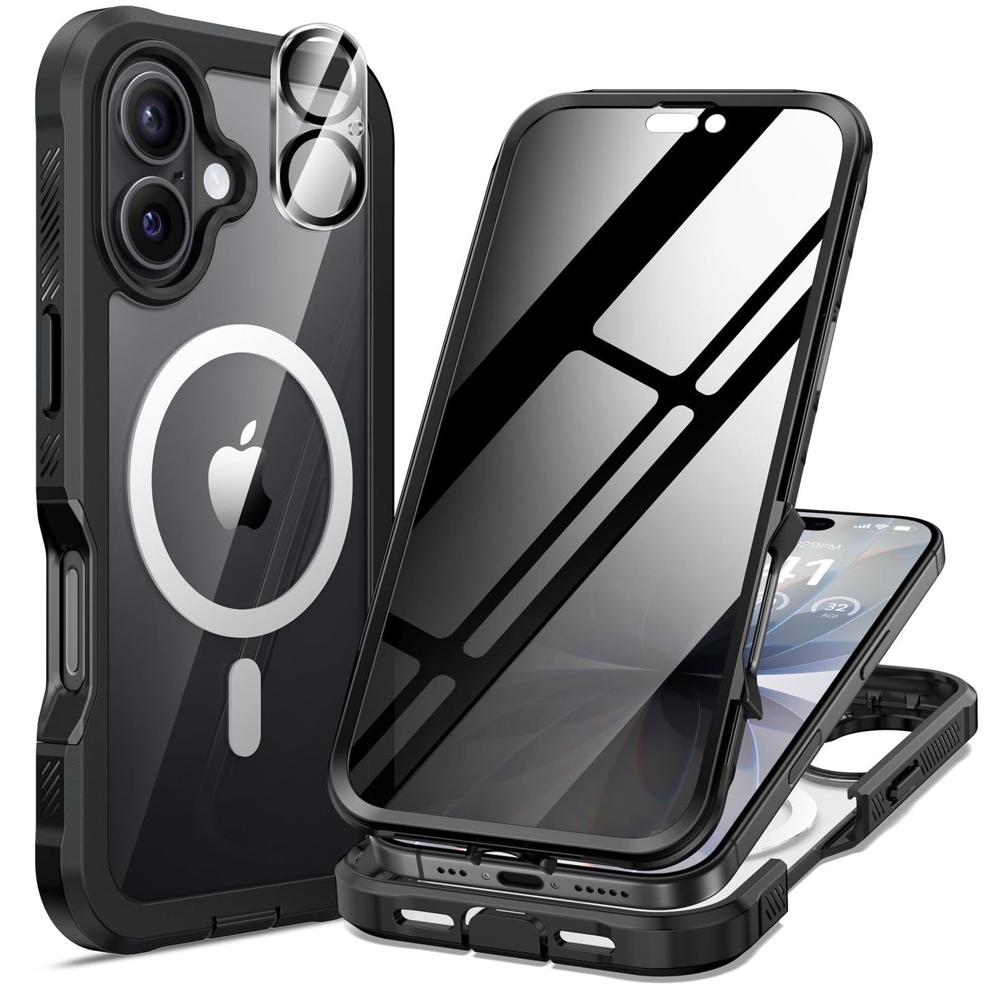 seacosmo for iPhone 17 Case, Full Body Bumper with Built-in 9H Tempered Glass Privacy Screen Protector and Camera Lens Protectio