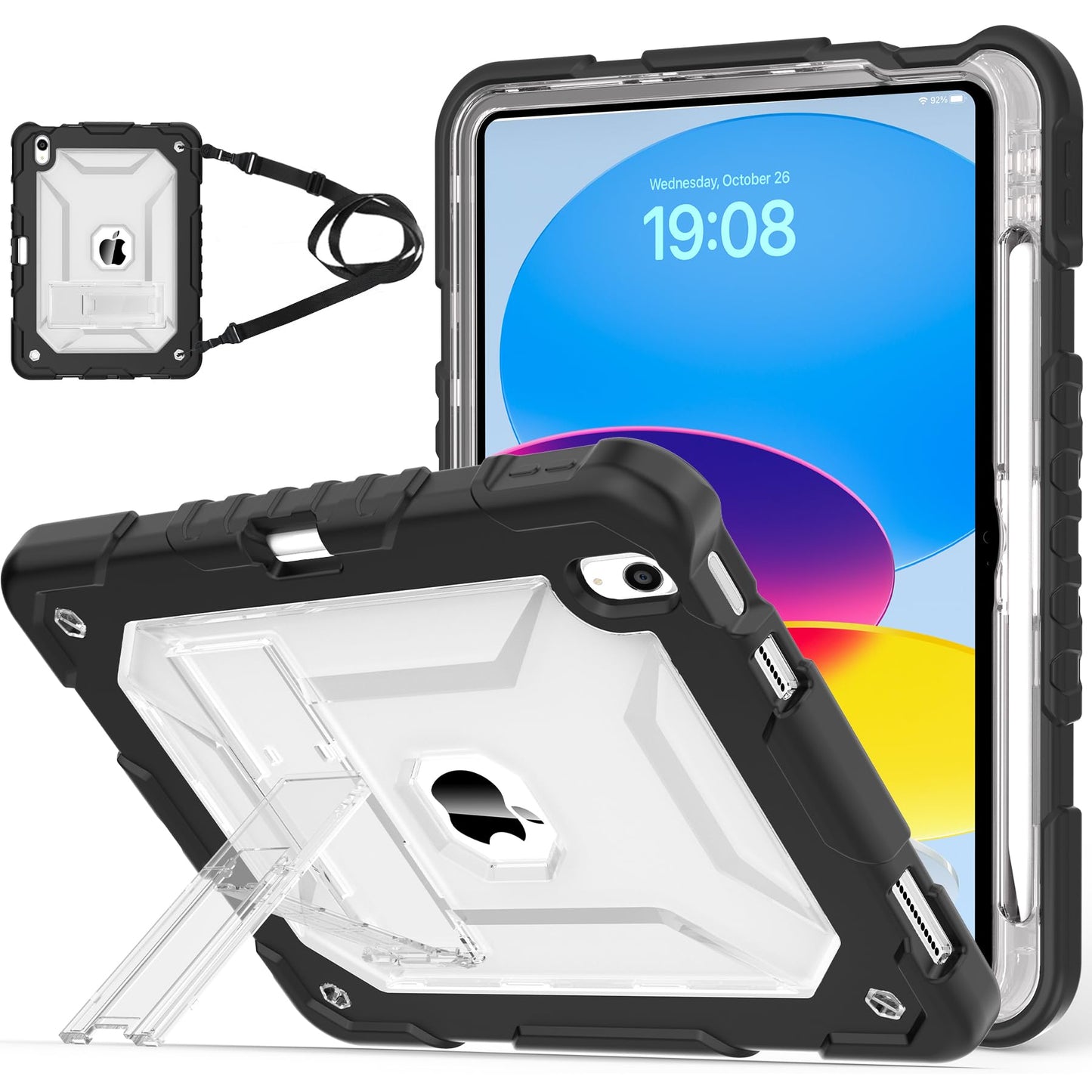 TIMISM Case for iPad (A16) 11th/10th Generation(2025/2022) with Shoulder Strap, Kickstand and Pencil Holder, Translucent Hard PC