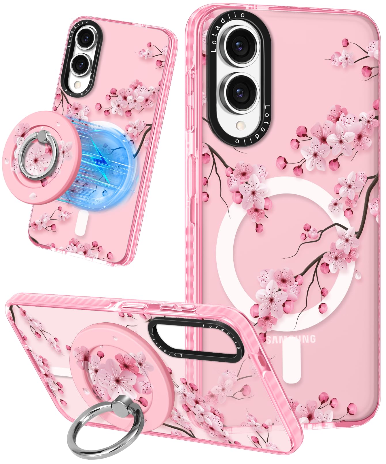 Lotadilo Cute Case for Samsung Galaxy S25 Edge for Women Girls - Funny Peach Blossom Design Compatible with Magsafe Magnetic Rin