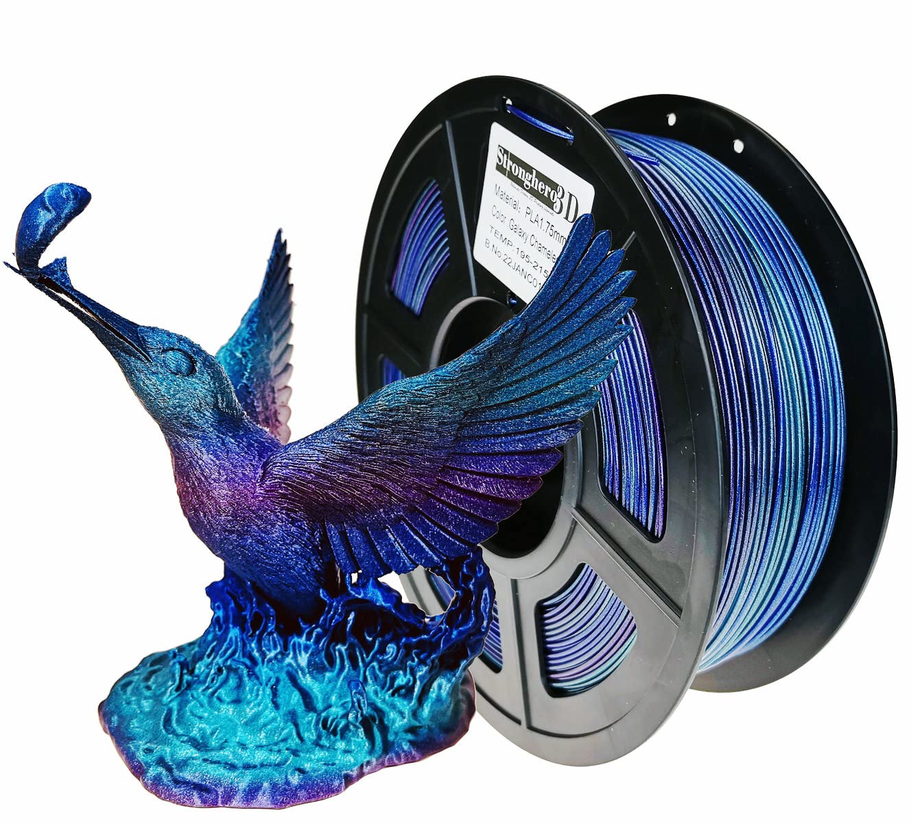 Stronghero3D PLA 3D Printer Filament 1.75mm, Chameleon Galaxy Tri Color, Multicolor,Starry Sparkling Accuracy +/-0.05mm Net Weig