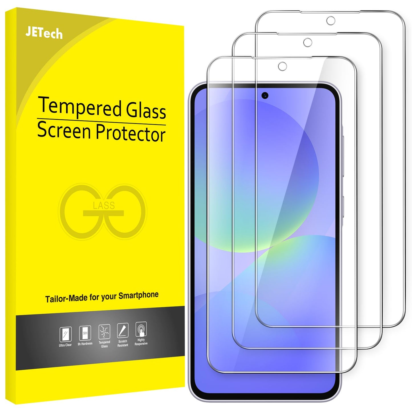JETech Screen Protector for Samsung Galaxy A36 5G, 9H Tempered Glass Film, Anti-Scratch, HD Clear, 3-Pack