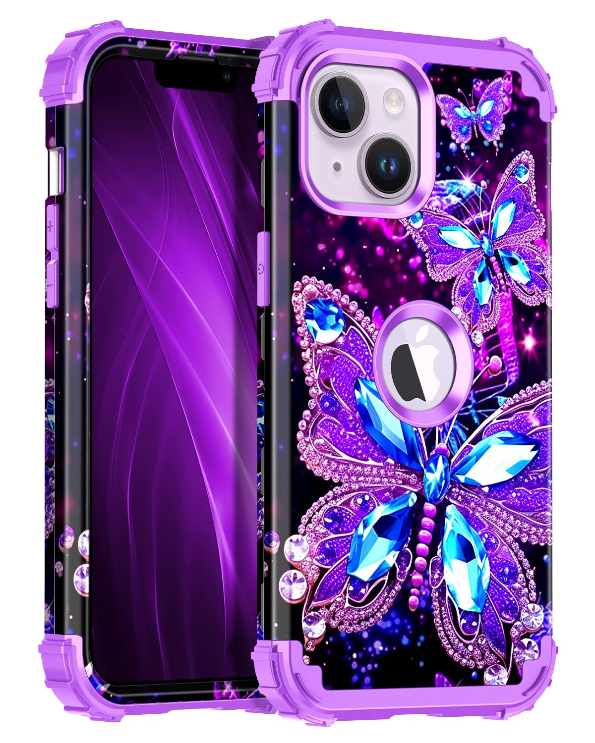 Hekodonk for iPhone 13 Case/iPhone 14 Case,Glow in The Dark Three Layer Heavy Duty Shockproof Protection Hard Plastic+Soft Silic