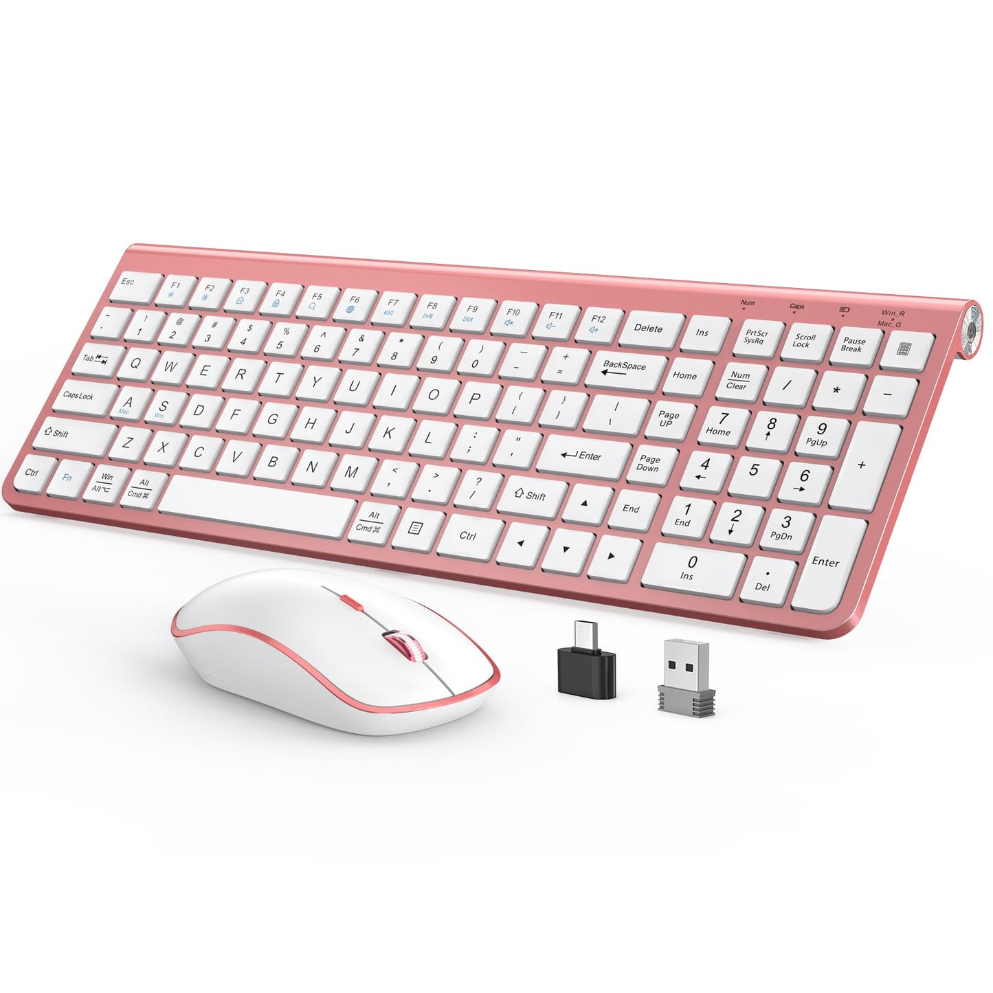 JOYACCESS Pink Wireless Keyboard and Mouse, Typewriter Keyboard Wireless, Ergonomic and Quiet Computer Mouse for for Desktop/PC/