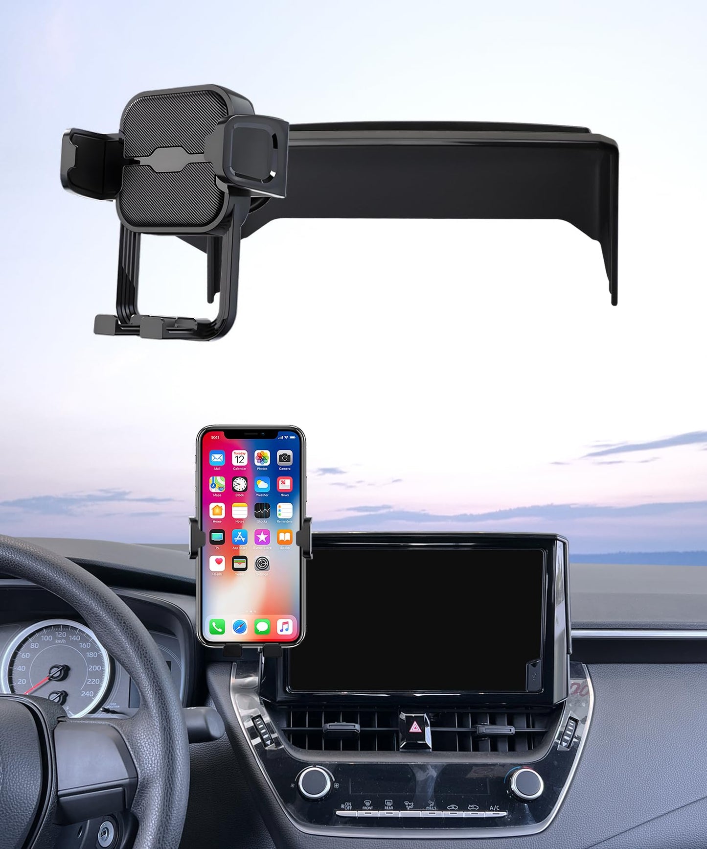 Masergogo Car Phone Holder for 2020-2026 Toyota Corolla/Hybrid / 2022-2026 Corolla Cross, 360 Rotation, 8 inch Screen Fixed Clip