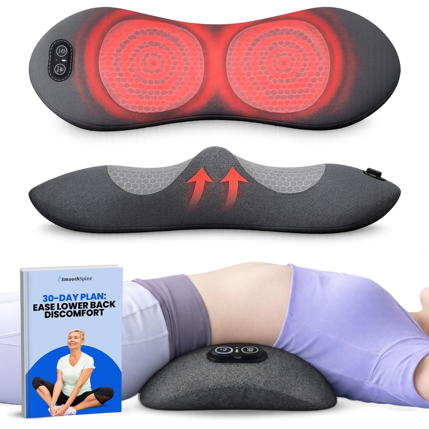 SmoothSpine Triple Fusion Back Massager - The Official Smooth Spine Massager with Heat - Design to Support Lower Back Comfort, R