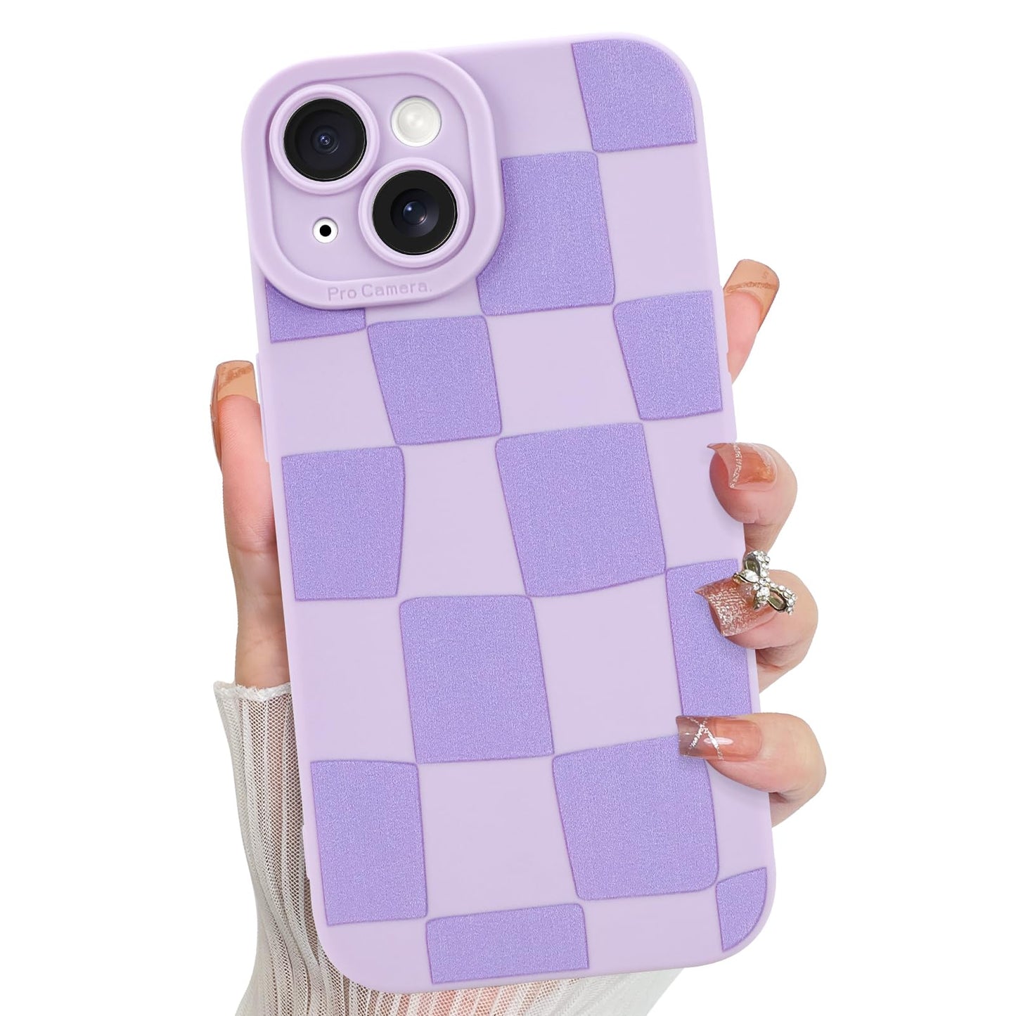 KANGHAR Compatible with iPhone 14 Case, Silicone Checkered Cute Pattern, Camera Protection Soft Slim Phone Case for Phone Case -