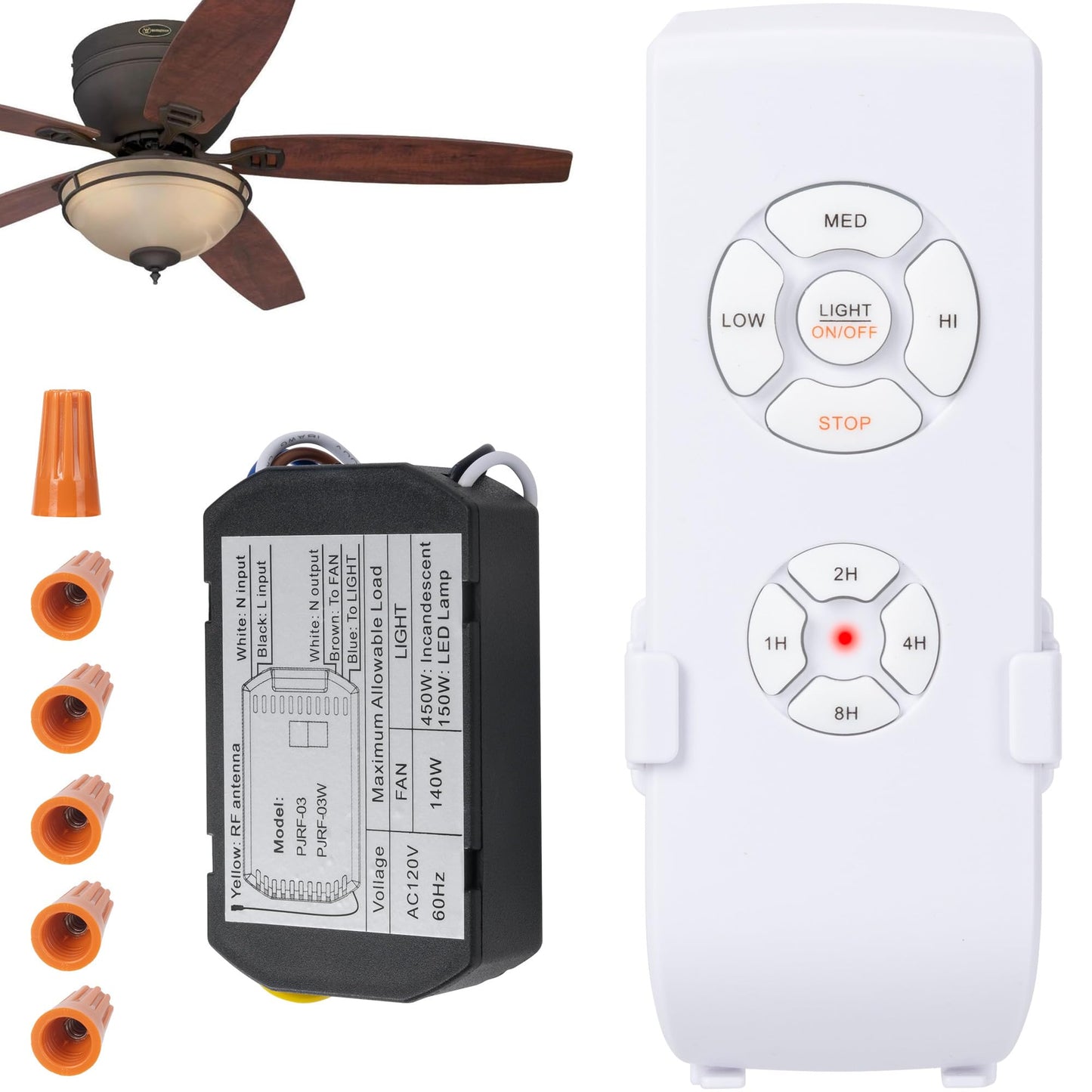 LPHUMEX Ceiling Fan Light Remote Control Kit with Ultra-Small Receiver - Ceiling Fan Speed, Timer & Light Control, Universal Com