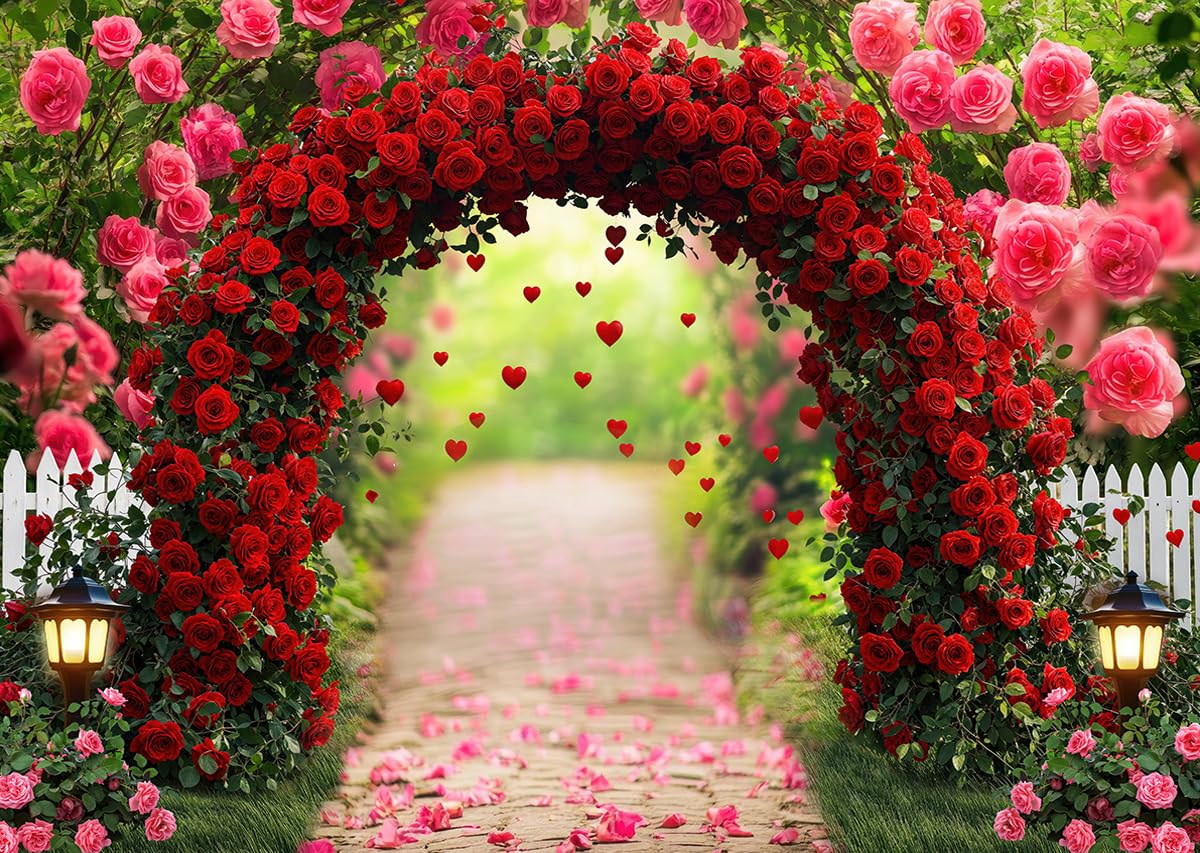 LTLYH 7x5ft Rose Arch Backdrop, Valentines Day Floral Garden Backdrop Wedding Engagement Parties, Anniversaries, Bridal Showers,